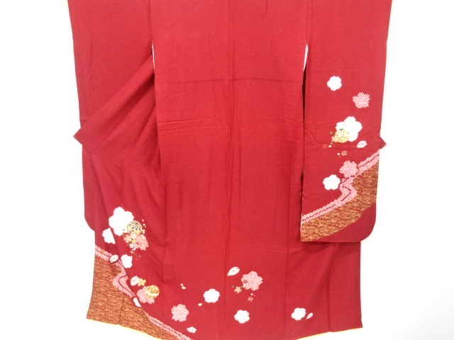 リサイクル　金彩絞り桜に毬模様刺繍振袖・袋帯セット(重ね衿付き)